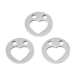 Edelstahl Farbe Anlaufgeschützt 201 Charms aus Edelstahl, Laserschnitt, flach rund mit Herz, Edelstahl Farbe, 12x1 mm, Bohrung: 2 mm