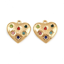 Разноцветный 304 подвески из нержавеющей стали Rhinstone, сердце, реальный 18 k позолоченный, ионное покрытие (ip), красочный, 15x15x3 мм, отверстие : 1.4 мм
