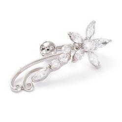 Edelstahl Farbe Piercing-Schmuck, messing micro pavé klare kubikzirkonia nabelringe, Bauchringe, mit 304 Edelstahlleiste, Blume, Edelstahl Farbe, 32 mm, Stange: 14 Spurweite(1.6mm), Stangenlänge: 3/8"(10mm)