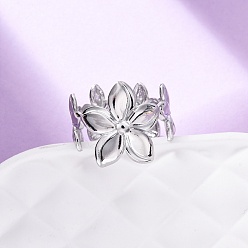 Платина Латунные регулируемые открытые манжеты для женщин, без кадмия, без никеля и без свинца, цветок, платина, 15.5 мм