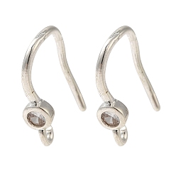 Серебро Стойка покрытие латунь микропаве прозрачный кубический цирконий крючки для сережек, провод уха, долговечный, без свинца и без кадмия, серебряные, 17x9.5x3.5 мм, отверстие : 1.2 мм, штифты : 1 мм