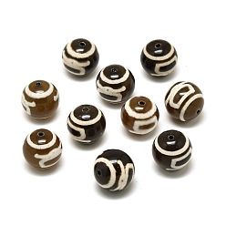 Тибетский Агат Бусины дзи бога богатства в тибетском стиле, природных бисера агат, круглые, 14.5x14 мм, отверстие : 1.5 мм