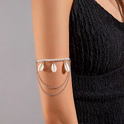 Platinum Plastic Pearl Beaded Upper Arm Bracelet, Arm Bracelet with Natural Shell Charms, Platinum, Inner Diameter: 3 inch(7.5cm)
