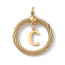 Letter C 304 подвески из нержавеющей стали, скрученный плоский круглый с буквой, ионное покрытие (ip), реальный 18 k позолоченный, с соединительными кольцами и 201 бусинами из нержавеющей стали, буква С, 27x23.5~24x6 мм, отверстие : 3 мм