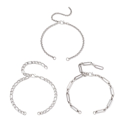 Нержавеющая Сталь Цвет 3 шт. 3 стили 304 изготовление браслетов-цепочек из нержавеющей стали, с цинковым сплавом застежками омаров коготь, цвет нержавеющей стали, 6-7/8~7 дюйм (17.5~17.7 см), 1 шт / стиль