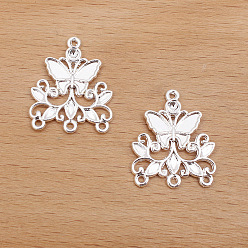Серебро Сплав ссылки люстра компонент, бабочка, серебряные, 20x24 мм