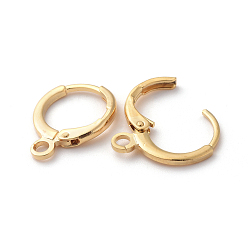 Real 18K Gold Plated Brass Huggie Hoop Earring Findings, with Horizontal Loop, Ring, Real 18K Gold Plated, 15x11.5x2mm, Hole: 2mm, Pin: 0.8mm