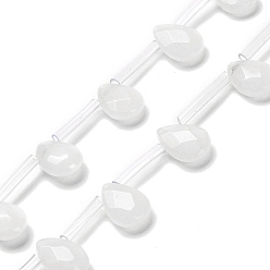 Белый Нефрит Бусины из натурального белого нефрита, граненые, слеза, Топ пробуренной, 12x8x3.5 мм, отверстие : 0.9 мм, около 22~25 шт / нитка, 13.78'' (35 см)