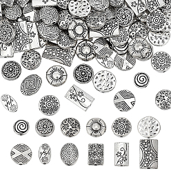 Antique Silver 120Pcs 12 Styles Tibetan Style Alloy Beads, Mixed Shapes, Antique Silver, 8~15.5x3~9mm, 10pcs/style