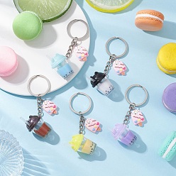 (52) Непрозрачная лаванда Брелок-подвеска из смолы с имитацией чая с пузырьками, с железными разрезными брелоками, разноцветные, 83.5 мм