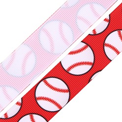 Cadet Blue Baseball Pattern Heat Transfer Polyester Ribbons, Flat, Red, 7/8 inch(22mm), about 49.21 Yards(45m)/Roll