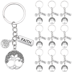 Antique Silver & Platinum 20Pcs Alloy Keychains, Tree of Life, with Iron Rings, Antique Silver & Platinum, 82mm