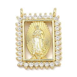 Virgin Латунные микро проложить кубического циркония подвески, золотые, прямоугольник амулеты, девственница, 21x15x3 мм, отверстие : 1.2 мм