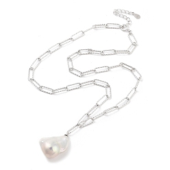 Platinum Anti-Tarnish 925 Sterling Silver with Pearl Pendant Necklaces, Platinum, 14.57 inch(37cm)