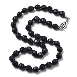 Синий Драгоценный Камень 8мм ожерелья из граненых круглых бусин из синтетического синего золота, из нержавеющей стали застежками омаров коготь, 17.52 дюйм (44.5 см)