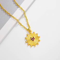 Цветок Кулон-подвеска из сплава с фуксиевыми стразами, золотые, цветок, 15.75 дюйм (40 см), Кулон : 24x20 мм