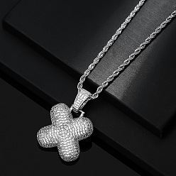 Letter X Латунные микропаве прозрачные кубические цирконии массивные инициальные подвески ожерелья, платина, Письмо X, 19.69 дюйм (50 см)