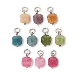 Нержавеющая Сталь Цвет Крашеные натуральный белый нефрит подвески, ограненные кубические подвески, с 304 кольцами из нержавеющей стали, разноцветные, цвет нержавеющей стали, 12~12.5x7.5~8x7.5~8 мм, отверстие : 3.5 мм