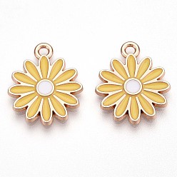 Светло-хаки Подвески из эмали и сплава, без свинца и без кадмия, золотые, цветочный шарм, светлый хаки, 18x15x2 мм, отверстие : 1.6 мм