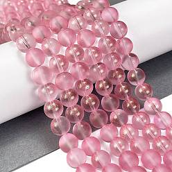 Pink Нити матовых прозрачных стеклянных бусин, с золотой порошок, круглые, розовые, 10 мм, отверстие : 1 мм, около 84 шт / нитка, 31.50'' (80 см)
