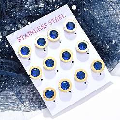 Золотой 304 плоские круглые серьги-гвоздики из нержавеющей стали, с микро проложить кубического циркония, вакуумное покрытие pvd, золотые, 11 мм, 6 пар / набор