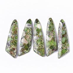Green Yellow Synthetic Regalite/Imperial Jasper/Sea Sediment Jasper Pendants, Dyed, Knife Shape, Green Yellow, 45x12x4mm, Hole: 1.2mm