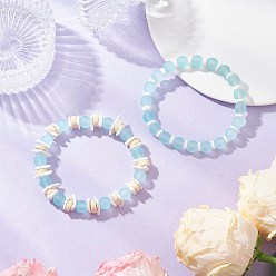 Бирюза 2шт 2 стили прозрачные стеклянные круглые бусины и натуральные белые ракушечные бусины эластичные браслеты для мужчин и женщин, бирюзовые, внутренний диаметр: 2-1/8~2-1/4 дюйм (5.5~5.8 см)