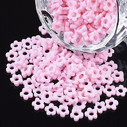 Pink Handmade Polymer Clay Cabochons, Flower, Pink, 4~5x4~5x1.5mm, Hole: 2mm, about 27775pcs/500g