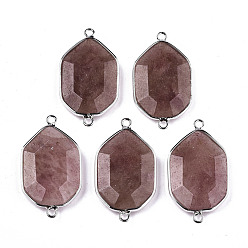 Strawberry Quartz Natural Strawberry Quartz Links Connectors, with Platinum Tone Brass Findings, Faceted Polygon, 40.5x23x6mm, Hole: 2mm