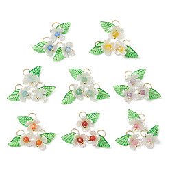 Золотой 8 шт 8 стили натуральные смешанные драгоценные камни цветы подвески, с имитацией жемчуга из АБС-пластика и акриловыми листьями, смешанные окрашенные и неокрашенные, золотые, 15 мм, отверстие : 4.5 мм, 1 шт / цвет