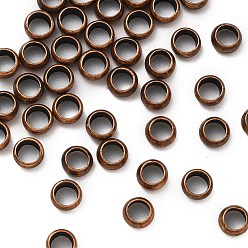 Красная Медь Зажимные бусины из латуни, Красная медь, 4x2 мм, отверстие : 3 мм