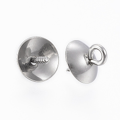 Нержавеющая Сталь Цвет Устойчивые к потускнению 304 нержавеющая сталь винты с ушком штифтовые скобы, за половину пробурено бисера, цвет нержавеющей стали, 10x8 мм, отверстие : 2 мм, штифты : 1 мм