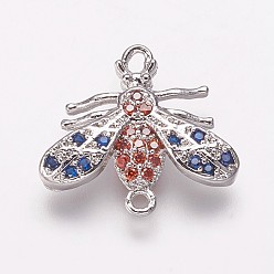 Платина Коннекторы, латунь, кубический цирконий, Пчелы, красочный, платина, 14.5x16.5x3 мм, отверстие : 1 мм