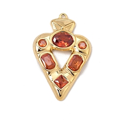 Hyacinth 304 Stainless Steel Rhinestone Pendants, Heart Charms, Ion Plating(IP), Real 18K Gold Plated, Hyacinth, 37x23x3.5mm, Hole: 2mm