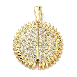 Солнце Подвески с микропаве из кубического циркония в латуни, открывающиеся и закрывающиеся, реальный 16 k позолоченный, солнце, 29x23x5 мм, отверстие : 4.5x2 мм