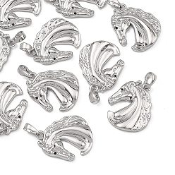 Platinum SHEGRACE Brass Micro Pave Black Cubic Zirconia Pendants, Horse Charms, Cadmium Free & Lead Free & Nickel Free, Platinum, 22.5x19x3mm, Hole: 5x3.5mm