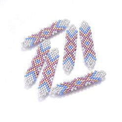 Colorful MIYUKI & TOHO Handmade Japanese Seed Beads Links, Loom Pattern, Shuttle Shape, Colorful, 41.5~42.5x8.5~9x1.7mm, Hole: 2mm