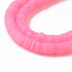 Deep Pink Handmade Polymer Clay Beads Strands, for DIY Jewelry Crafts Supplies, Heishi Beads, Disc/Flat Round, Deep Pink, 6x0.5~1mm, Hole: 1.8mm, about 320~447pcs/strand, 15.75 inch~16.14 inch(40~41cm)