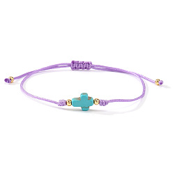 Лиловый Браслеты из окрашенных синтетических бирюзовых бусин зеленого цвета и латунных бусин, сплетенные из бусин., украшения из полиэстеровой нити, плетеные для женщин, крестик, сирень