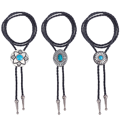 Античное Серебро 3 шт. 3 стили сплав паве смола имитация драгоценных камней цветок овальный кулон боло галстук лариат ожерелья, разнообразные, античное серебро, 40.16~40.55 дюйм (102~103 см), 1 шт / стиль