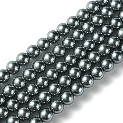 Шифер Серый Круглые бусины из экологически чистого окрашенного стекла с жемчугом, класс А, хлопковый шнур , шифер серый, 8 мм, отверстие : 1.2~1.5 мм, около 52 шт / нитка, 15 дюйм