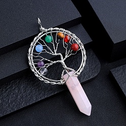 Розовый Кварц Натуральный розовый кварц чакра дерево жизни большие подвески, брелоки в виде заостренных граненых пуль с кольцами из сплава, платина, 100x53 мм