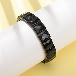 (946F)Морозный цвет внутри  Жонкиль / Непрозрачная зеленая подкладка Эластичные браслеты из натурального черного агата, подходящие как для мужчин, так и для женщин., прямоугольник граненый, бусины : 12x10x6 мм, внутренний диаметр: 2.24 дюйм (5.7 см)