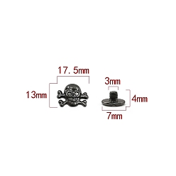 Gunmetal Zinc Alloy Decorative Buttons, Skull, Gunmetal, 1.3x1.75cm