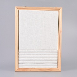 Linen Linen Slotted Ring Display Stand, with Wood Frame, Rectangle, Linen, 35x25x2.25cm