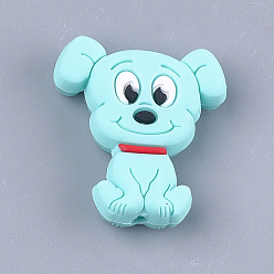 Pale Turquoise Food Grade Eco-Friendly Silicone Focal Beads, Puppy, Chewing Beads For Teethers, DIY Nursing Necklaces Making, Beagle Dog, Pale Turquoise, 28x25x7.5mm, Hole: 2mm