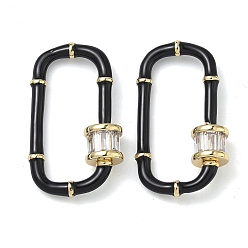 Черный Овальный латунный микропаве прозрачный кубический цирконий фиксирующий карабин, с эмалью, долговечный, стойки покрытие, без свинца и без кадмия, реальный 18 k позолоченный, чёрные, 29.5x17 мм