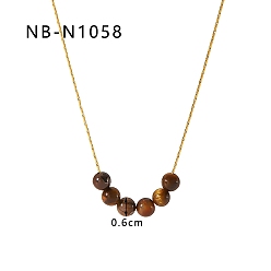 Золотой Ожерелья с круглыми шарами и подвесками из натурального тигрового глаза, из нержавеющей стали цепи ожерелья, реальный 18 k позолоченный, 16.14~19.69 дюйм (41~50 см)