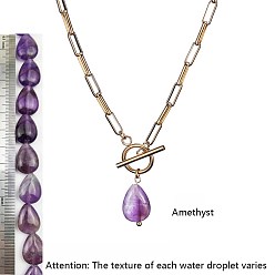 Аметист Кулон из натурального аметиста 304 цепочка из нержавеющей стали в виде скрепки или ожерелье для женщин, золотые, 18.11 дюйм (46 см)