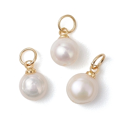 Золотой Подвески из натурального культивированного пресноводного жемчуга с двусторонней полировкой и фурнитурой из нержавеющей стали., кремово-белые, золотые, 304 мм, Перейти кольцо: 10.5x7.5x4.5 мм, внутренний диаметр: 5x1 мм